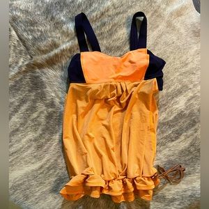 Lululemon Run Back On Track Striped Tank Top Orange Navy Size 4